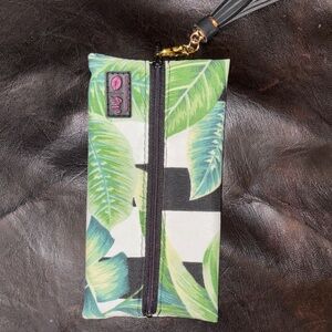 Make Up Junkie Leaf Print Zipper Pouch with Tassel